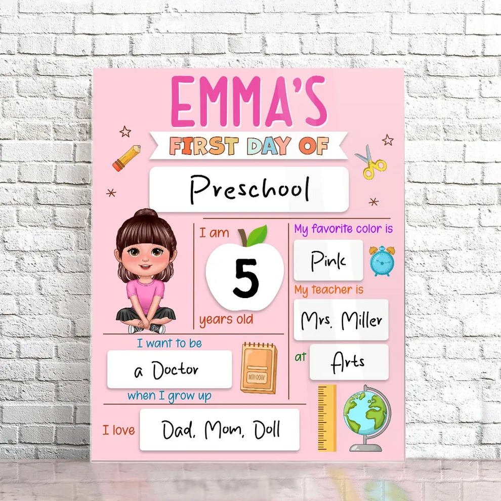 Personalized First Day, Last Day of School Cute Kid School Things chalkboard, main view