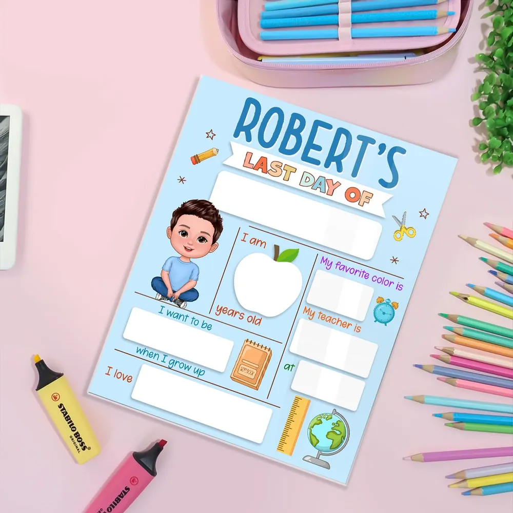 First Day, Last Day of School Cute Kid School Things - Back to School Chalkboard, Kindergarten Sign, Personalized Sign, Dry Erase Board, Reusable Chalkboard Sign