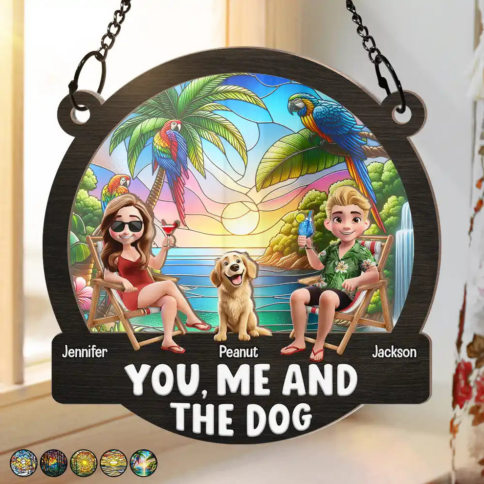 Beach You, Me And The Dogs personalized suncatcher ornament, main view