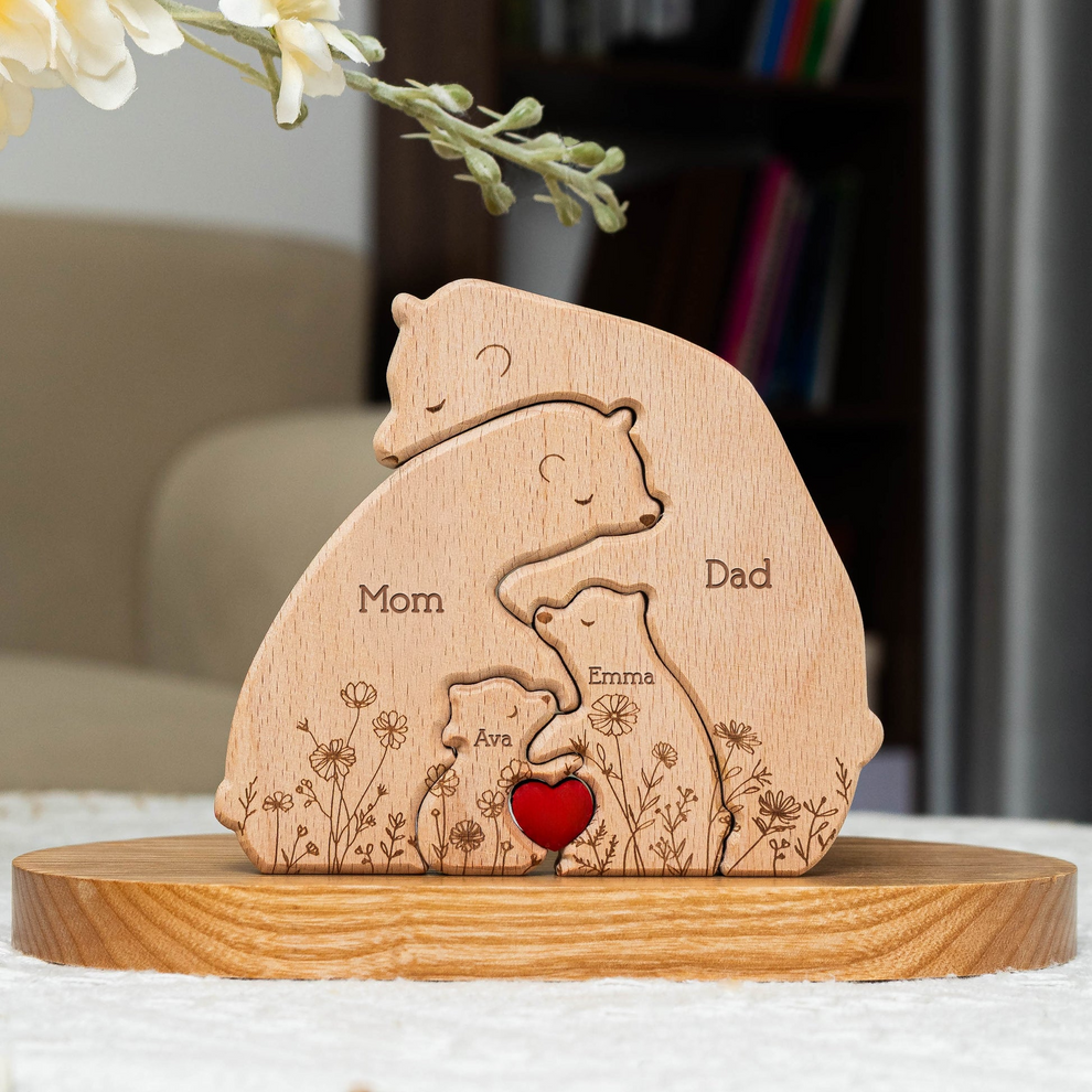 Bear Family Custom Name Floral personalized family puzzle 1, main view