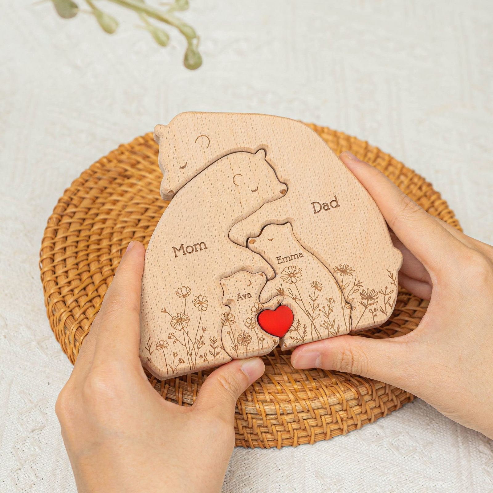 Bear Family Custom Name Floral - Gift for Family Members, Parent, Grandparent, Mom and Dad, Grandma & Grandpa, Mother's Day, Father's Day