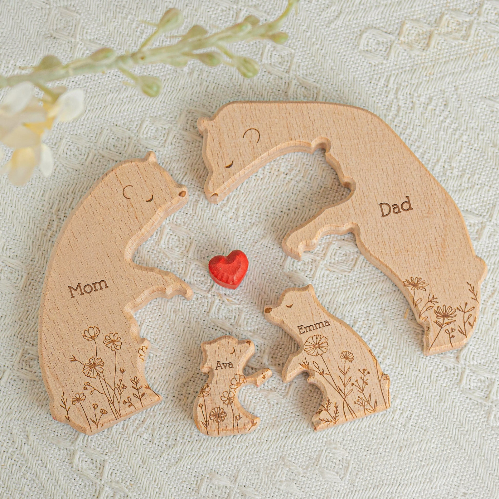 Bear Family Custom Name Floral - Gift for Family Members, Parent, Grandparent, Mom and Dad, Grandma & Grandpa, Mother's Day, Father's Day
