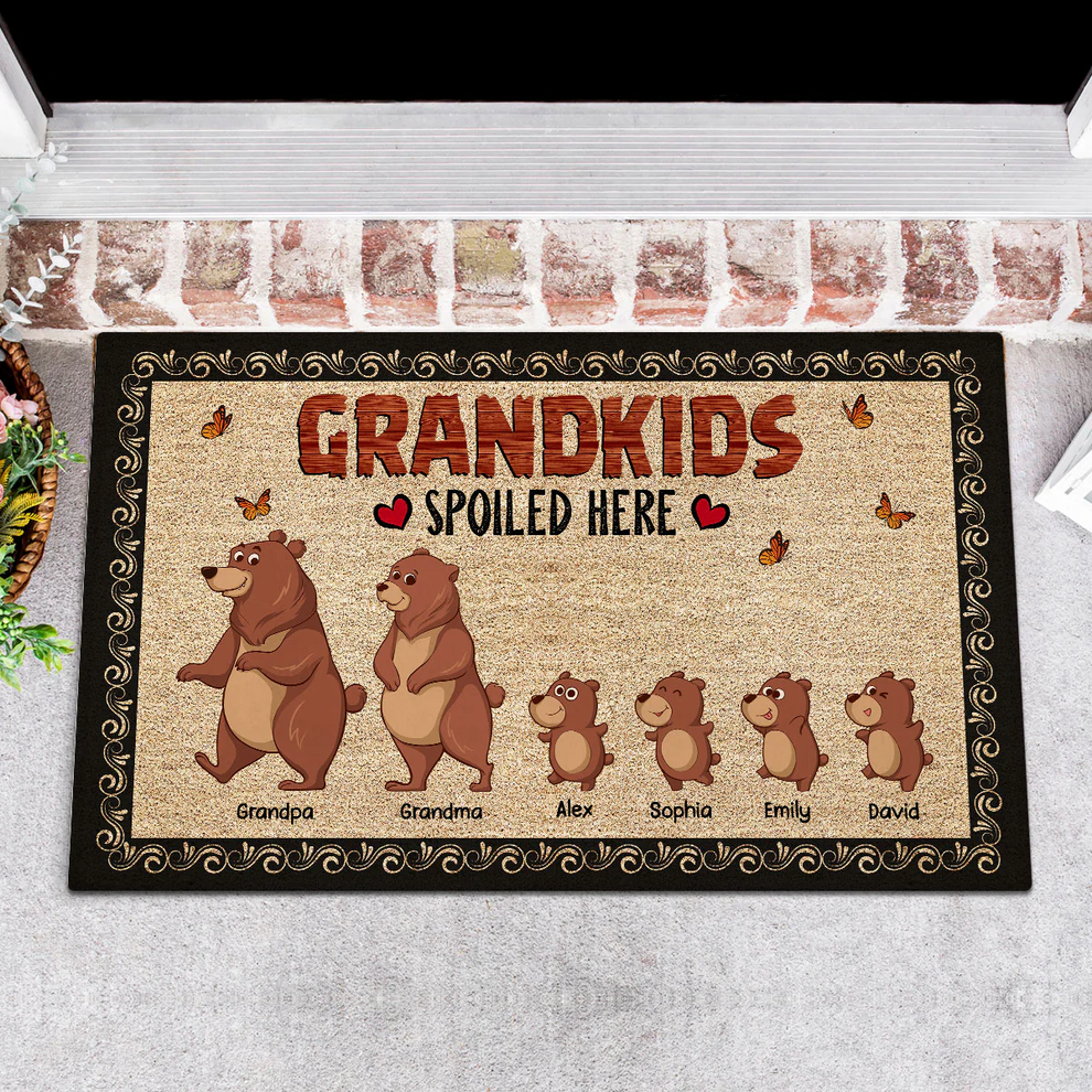 Bear Grandparents Grandkids Spoiled Here - Personalized Doormat - Gift For Grandma, Grandpa, Grandparents