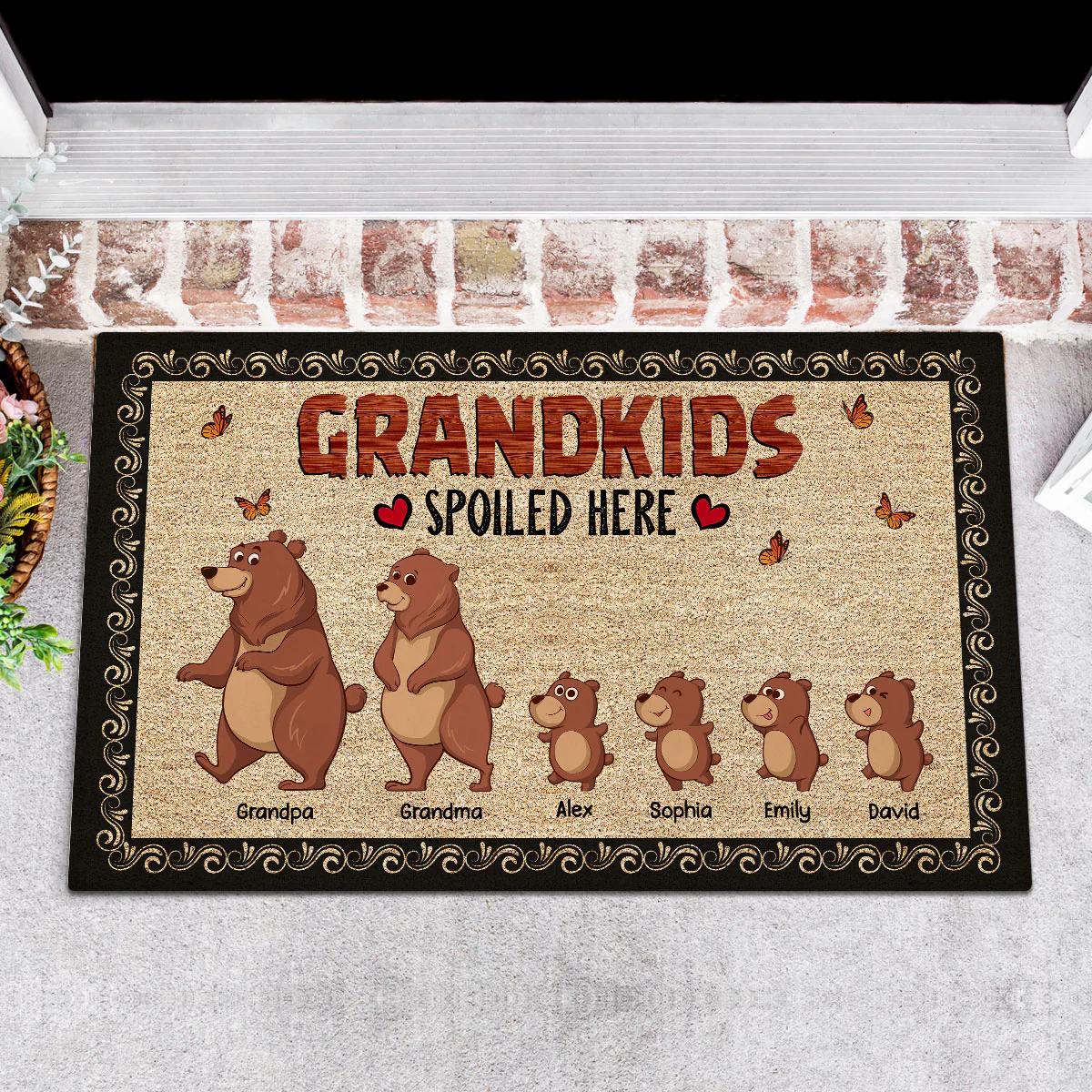 Bear Grandparents Grandkids Spoiled Here - Personalized Doormat - Gift For Grandma, Grandpa, Grandparents