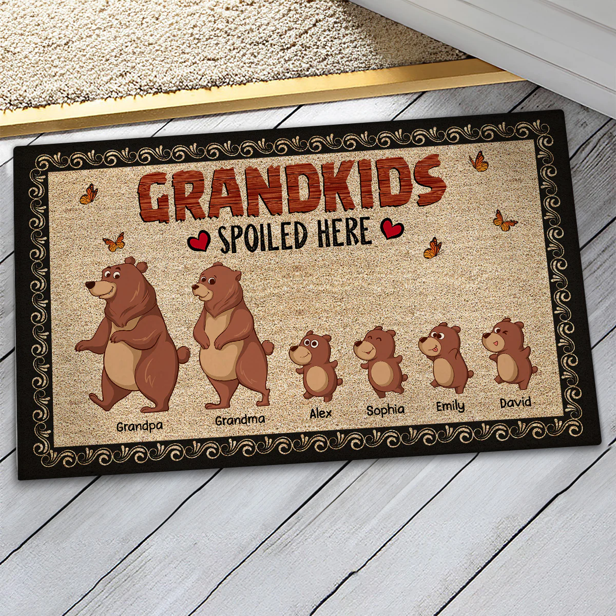 Bear Grandparents Grandkids Spoiled Here - Personalized Doormat - Gift For Grandma, Grandpa, Grandparents