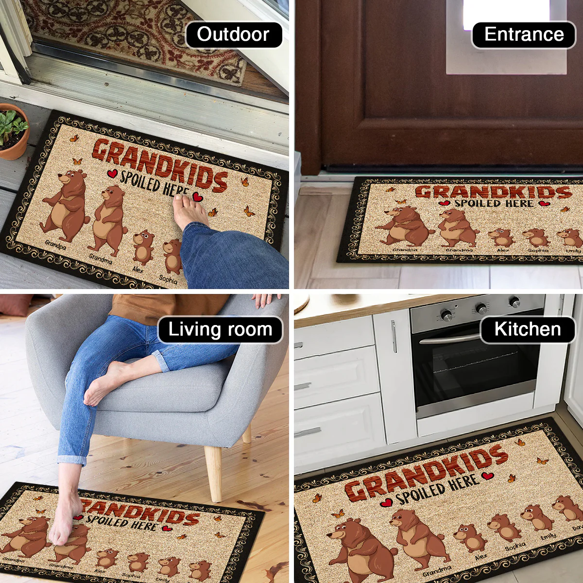 Bear Grandparents Grandkids Spoiled Here - Personalized Doormat - Gift For Grandma, Grandpa, Grandparents