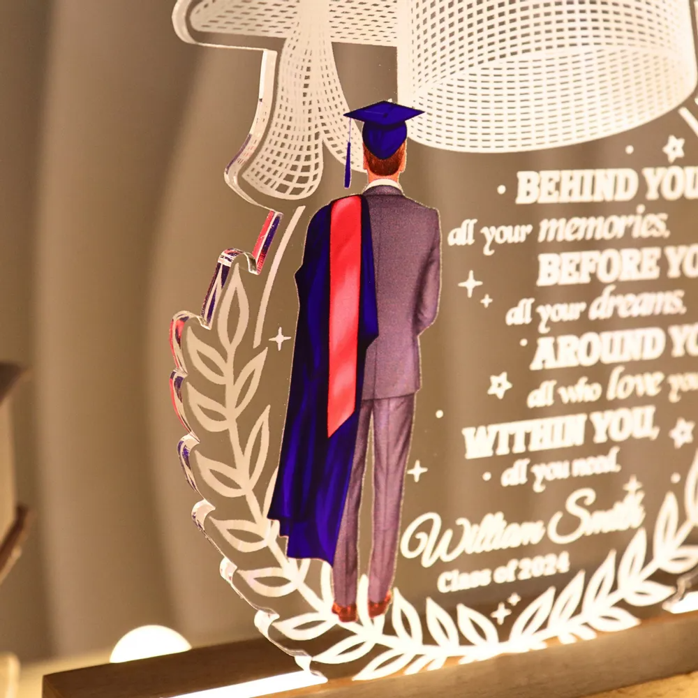 Behind You All Your Memories Graduation Gift - Personalized 3D Led Light Wooden Base - Gift For Her/Him, Daughter/Son, Grad Ceremony, Commencement