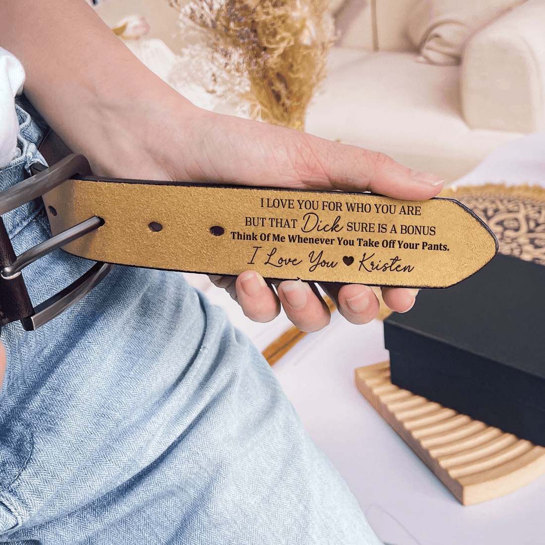 Custom Engraved Belt for Him leather belt, alternate view 2