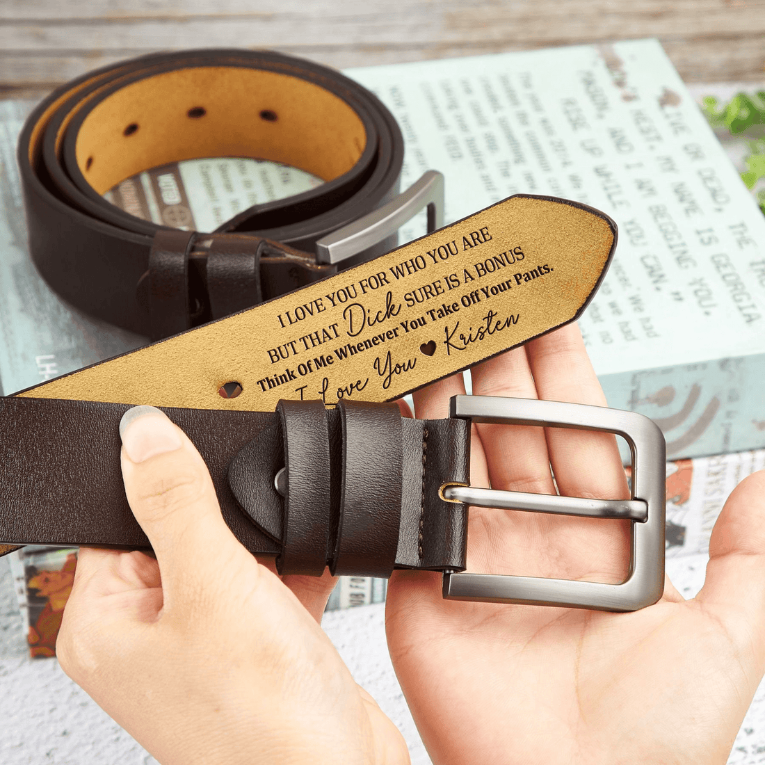Custom Engraved Belt for Him leather belt, alternate view 8