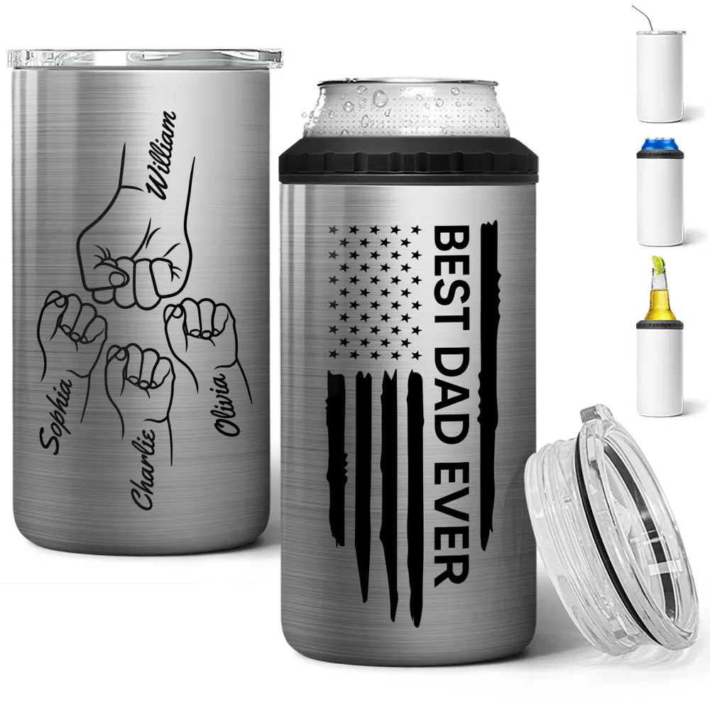 Best Dad Ever Fist Bump Outline Nation Flag - Personalized Can Cooler - Gift For Dad, Grandpa, Father's Day