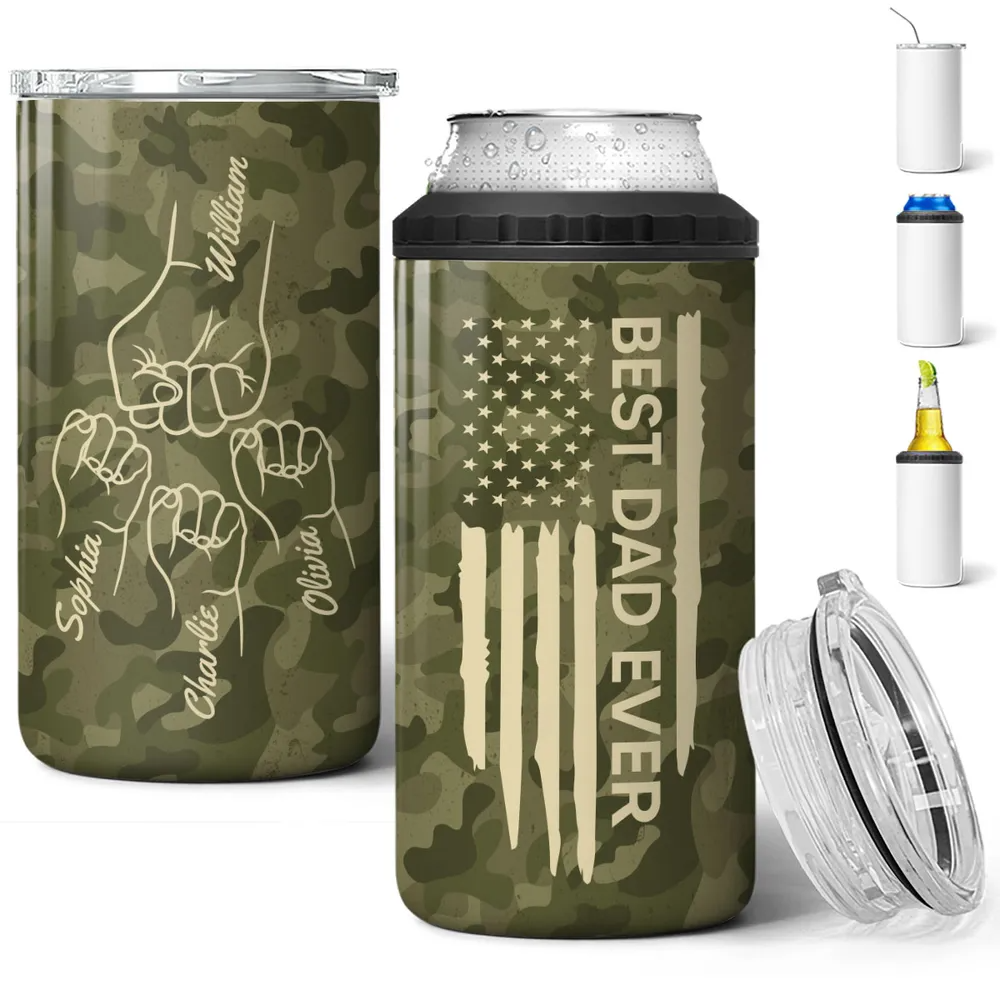 Best Dad Ever Fist Bump Outline Nation Flag - Personalized Can Cooler - Gift For Dad, Grandpa, Father's Day