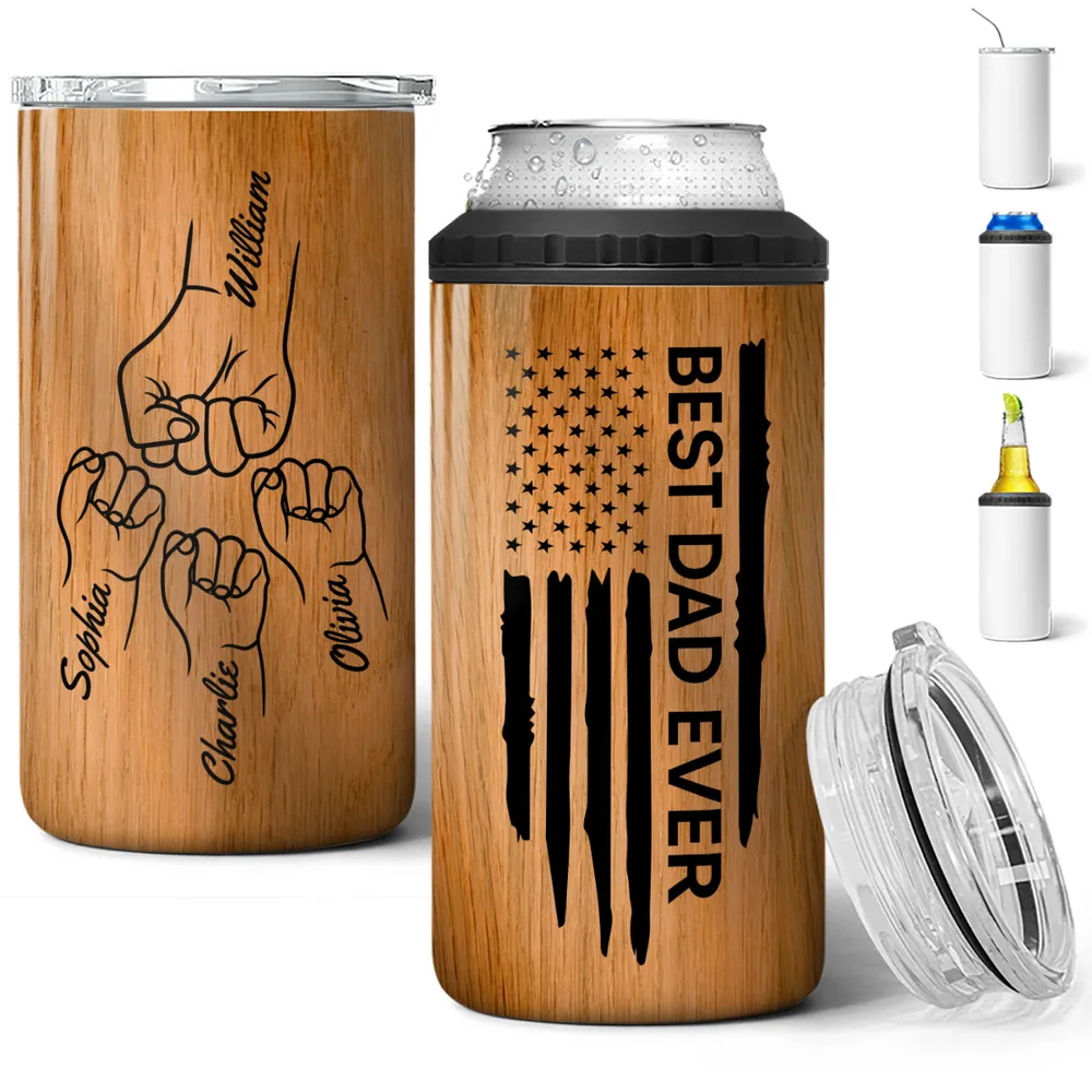 Best Dad Ever Fist Bump Outline Nation Flag - Personalized Can Cooler - Gift For Dad, Grandpa, Father's Day