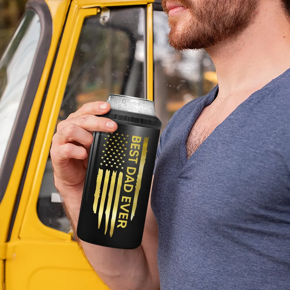 Best Dad Ever Fist Bump Outline Nation Flag - Personalized Can Cooler - Gift For Dad, Grandpa, Father's Day