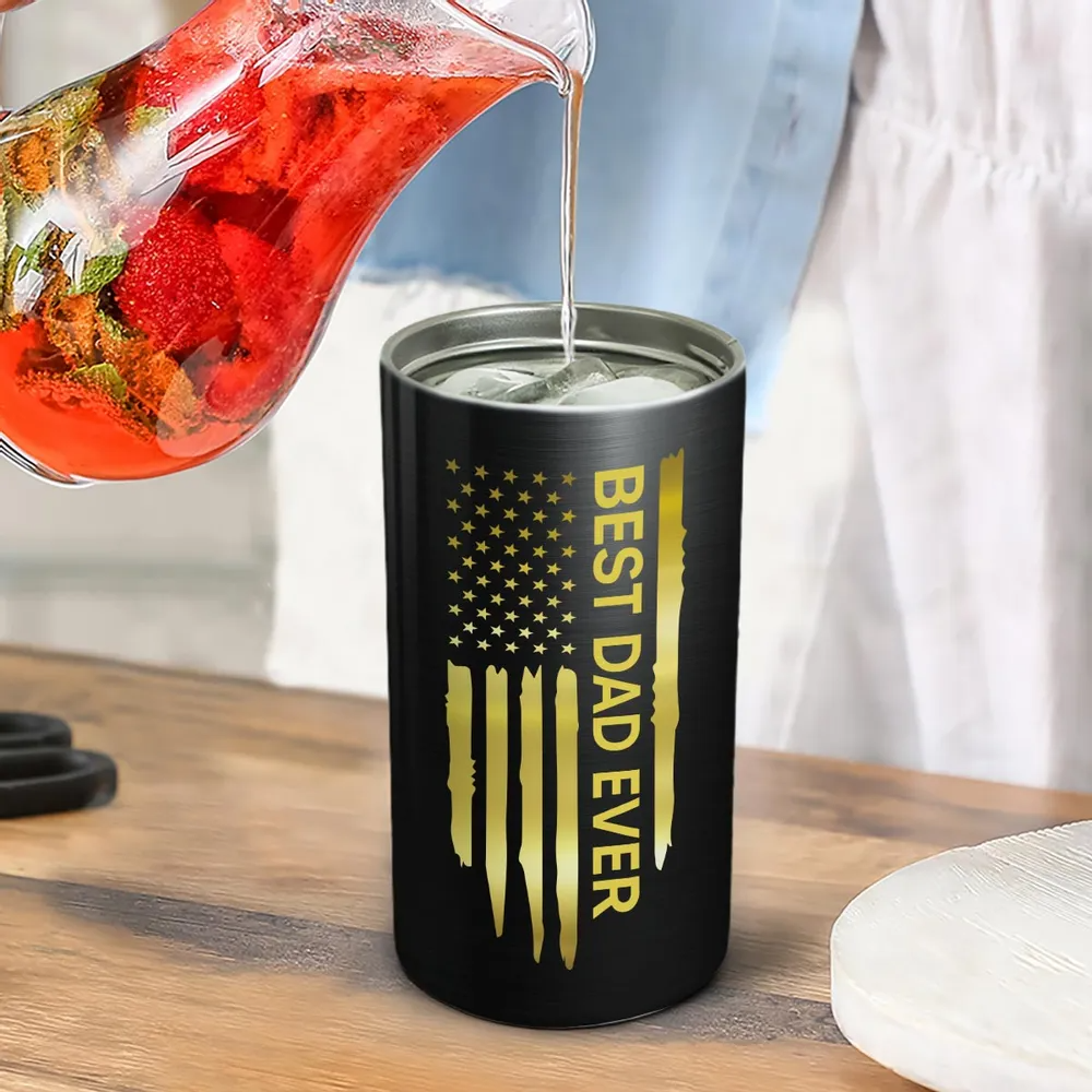 Best Dad Ever Fist Bump Outline Nation Flag - Personalized Can Cooler - Gift For Dad, Grandpa, Father's Day