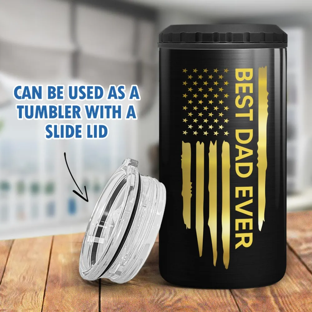 Best Dad Ever Fist Bump Outline Nation Flag - Personalized Can Cooler - Gift For Dad, Grandpa, Father's Day