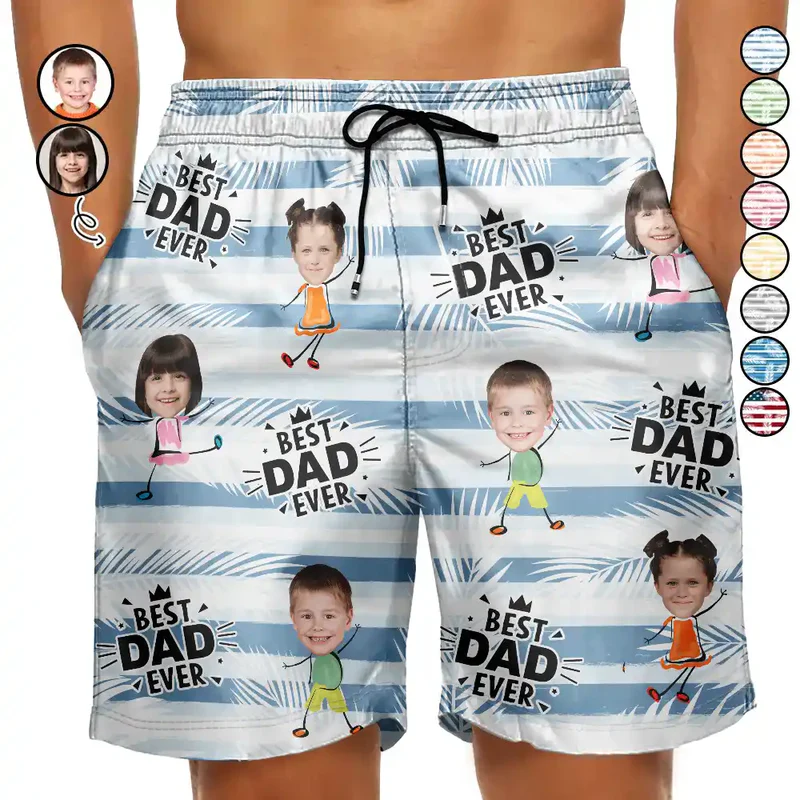Custom Photo Best Dad Grandpa Ever - Personalized Unisex Beach Shorts - Gift for Dad, Papa, Grandpa, Papa