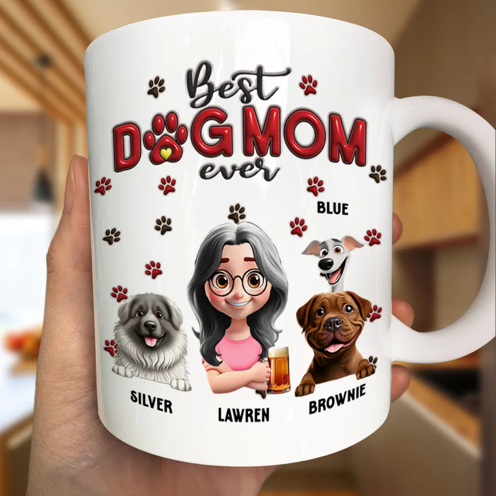 Best Dog Mom Dog Dad - Personalized Custom 3D Inflated Effect Mug - Gift For Dog Mom, Dog Dad, Dog Lovers