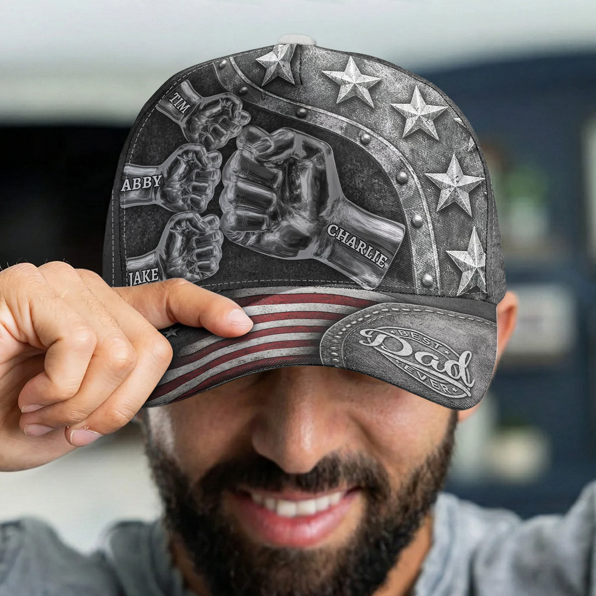 Best Dad Ever Metal Style Print - Personalized Classic Cap - Father's Day Gift For Dad, Daddy, Papa, Grandpa