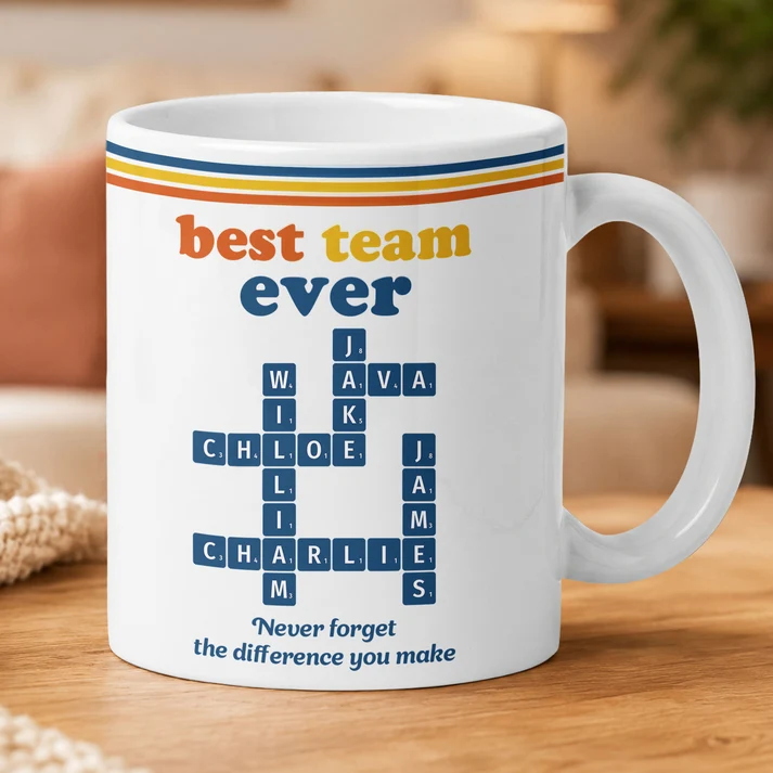Best Team Ever Custom Name Crosswords Scrabble Vintage Style - Personalized Custom Mug - Gift For Coworkers, Colleagues, Friends