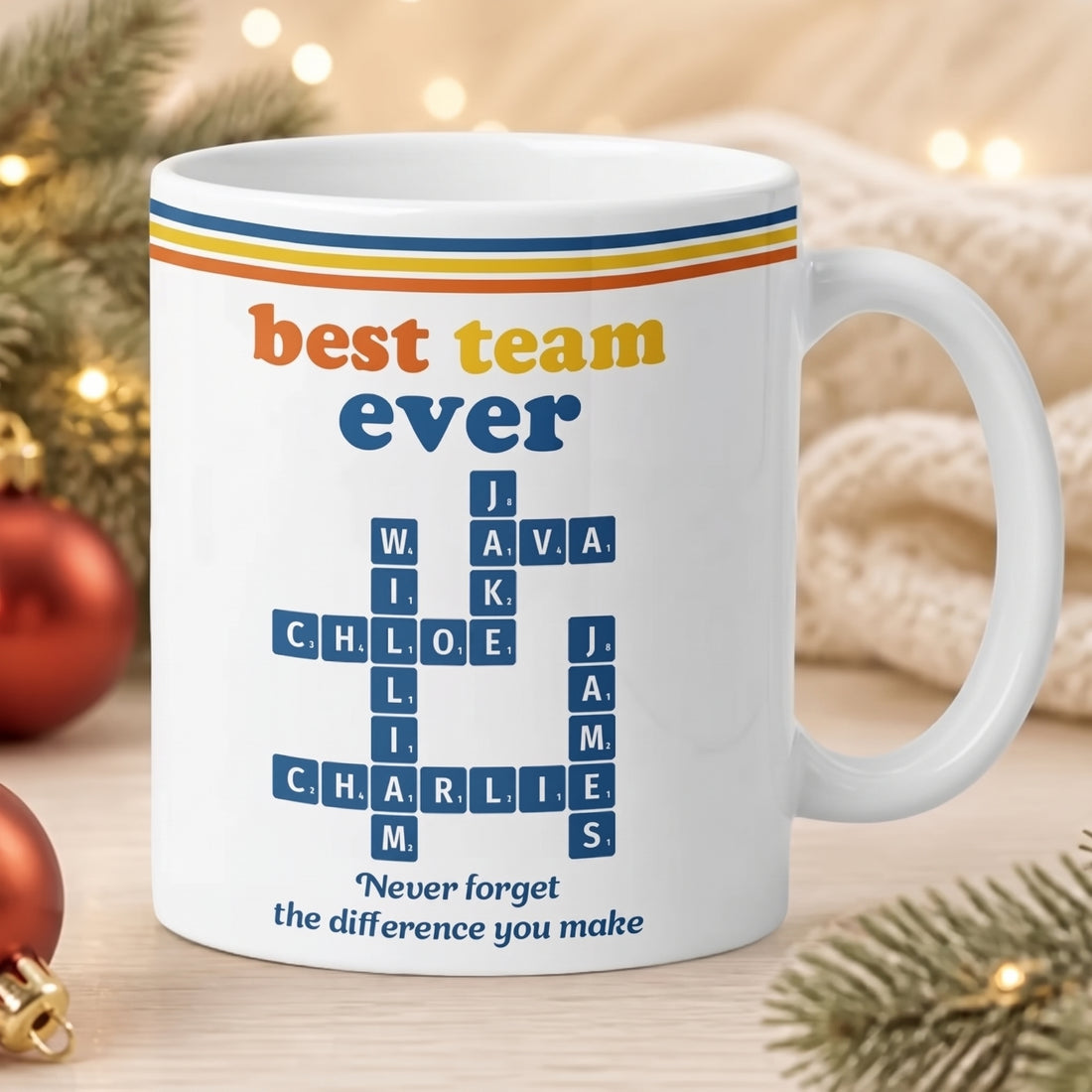 Best Team Ever Custom Name Crosswords Scrabble Vintage Style - Personalized Custom Mug - Gift For Coworkers, Colleagues, Friends