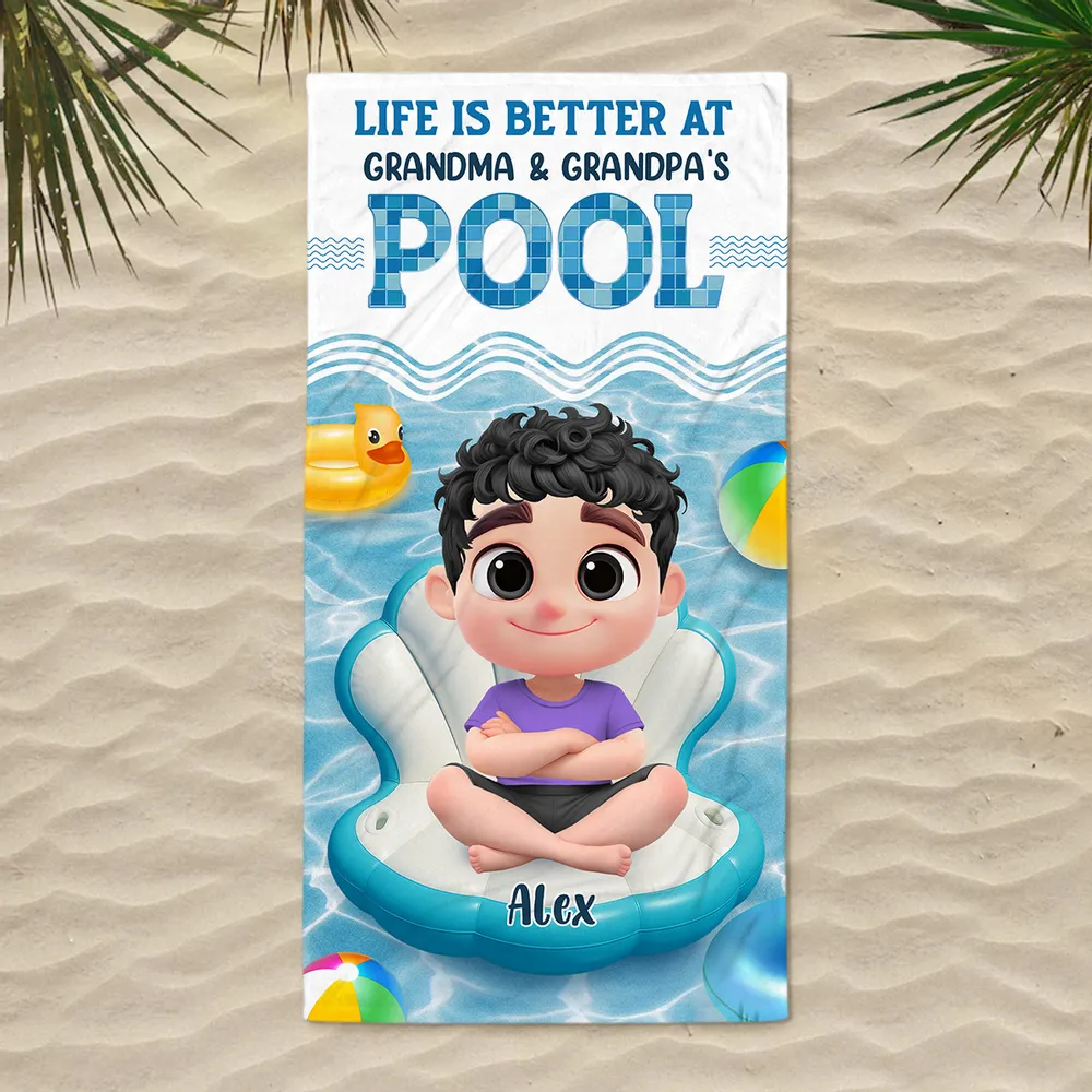 Better At Grandma Pool - Personalized Custom Beach Towel - Gift for Grandkids, Son/Daughter