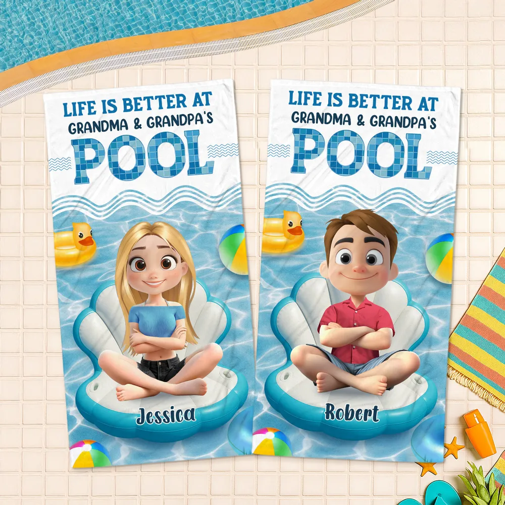 Better At Grandma Pool - Personalized Custom Beach Towel - Gift for Grandkids, Son/Daughter