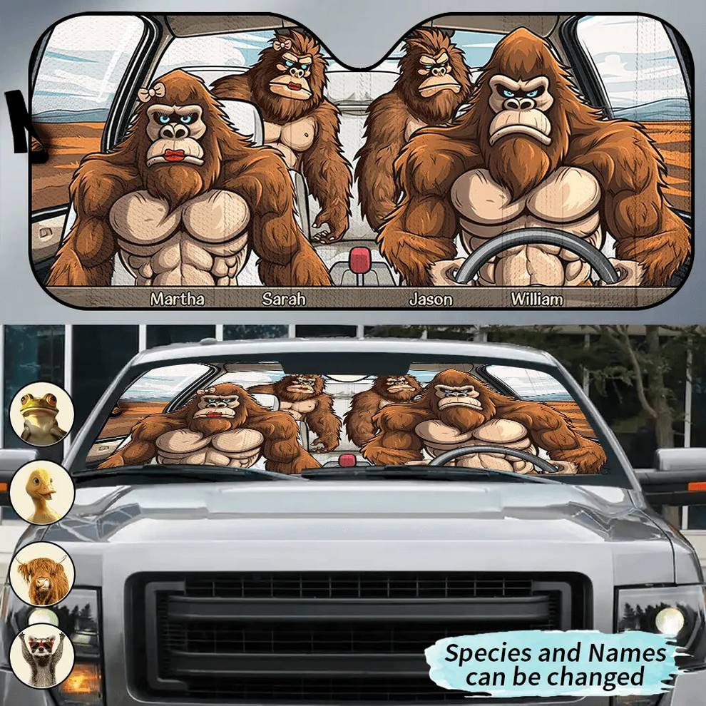 Personalized Bigfoot Family sun shade, main view