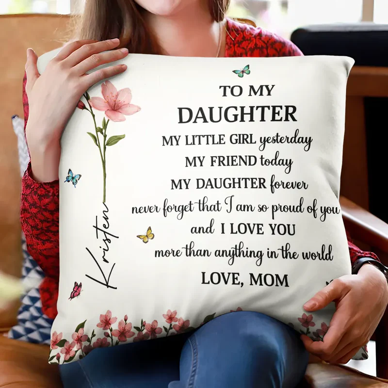 Birth Flower My Granddaughter Forever - Personalized Custom Pillow - Gift For Daughter, Granddaughter