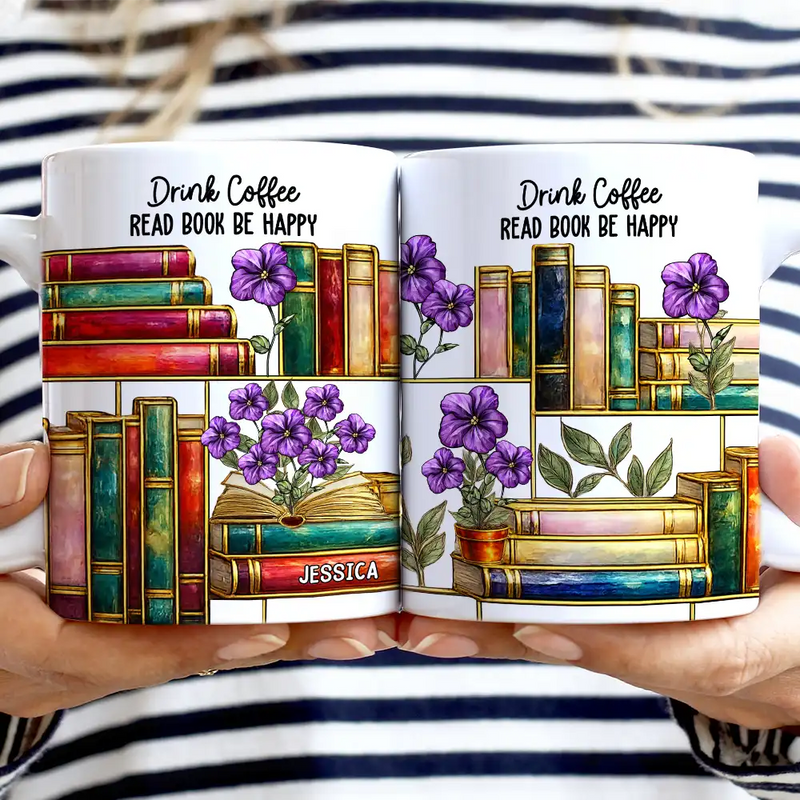 Stained Glass Style Birth Month Flower A Girl Who Loves Books - Personalized Custom Mug - Gift For Book Lovers, Bookworms, Readers
