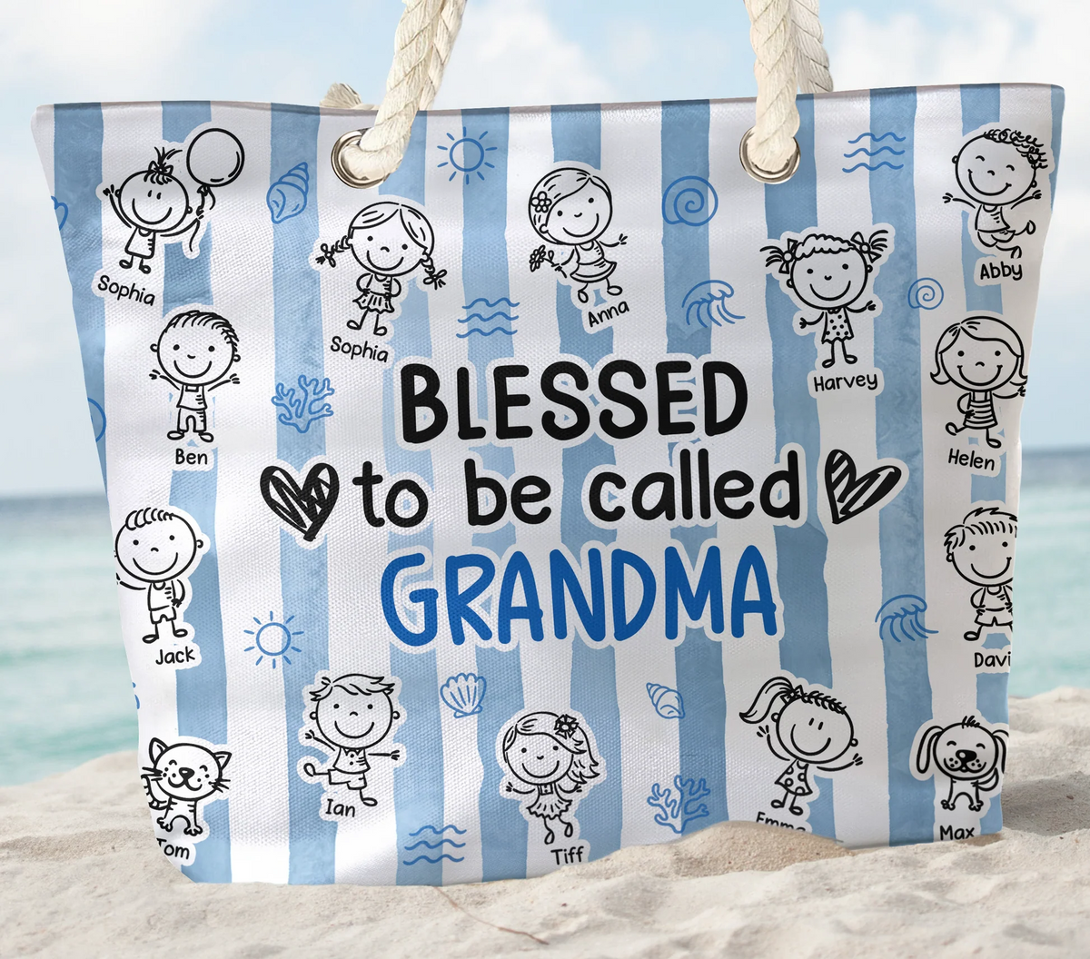 Blessed To Be Called Grandma – Personalized Beach Bag - Gift for Mom, Wife, or Grandma