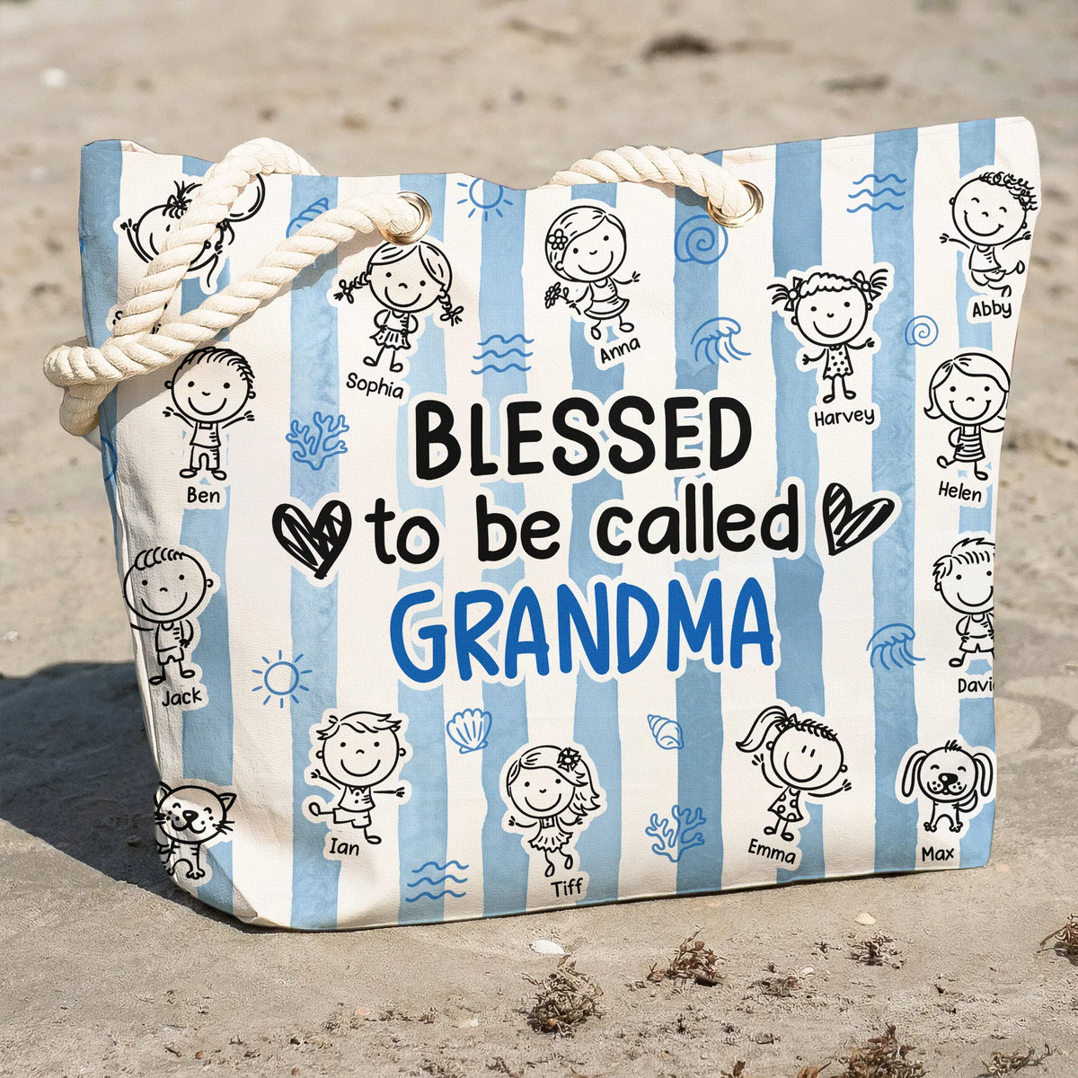 Blessed To Be Called Grandma – Personalized Beach Bag - Gift for Mom, Wife, or Grandma