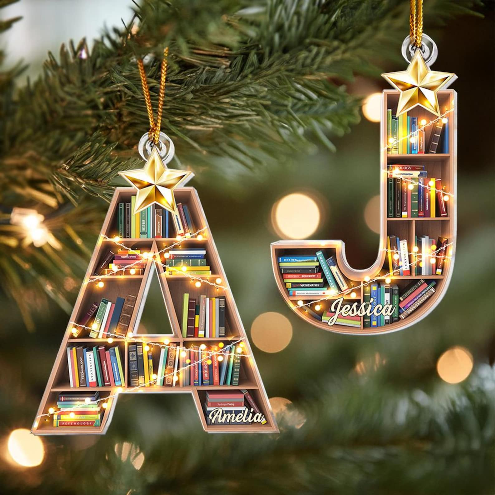 Christmas Booklovers Ornaments Custom Letter Name - Personalized Custom Shaped Acrylic Ornament - Christmas Gift For Book Lovers, Librarian