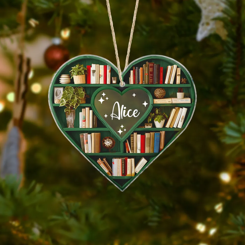 Christmas Heart-Shaped Bookshelf Ornament - Personalized Custom Shaped Ornament - Christmas For Librarian, Book Lovers