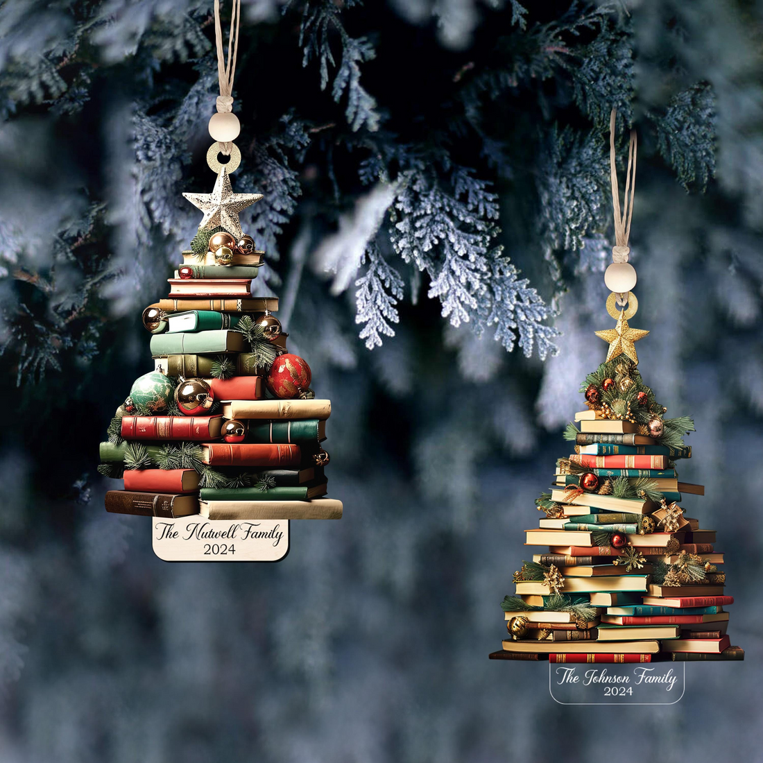 Bookstack Christmas Ornament - Personalized Custom Shaped Ornament - Christmas For Librarian, Book Lovers