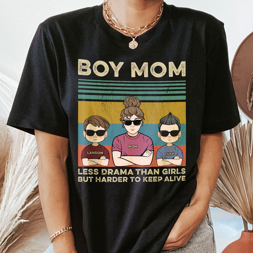 Personalized Boy Mom Less Drama Than Girls t-shirt, main view
