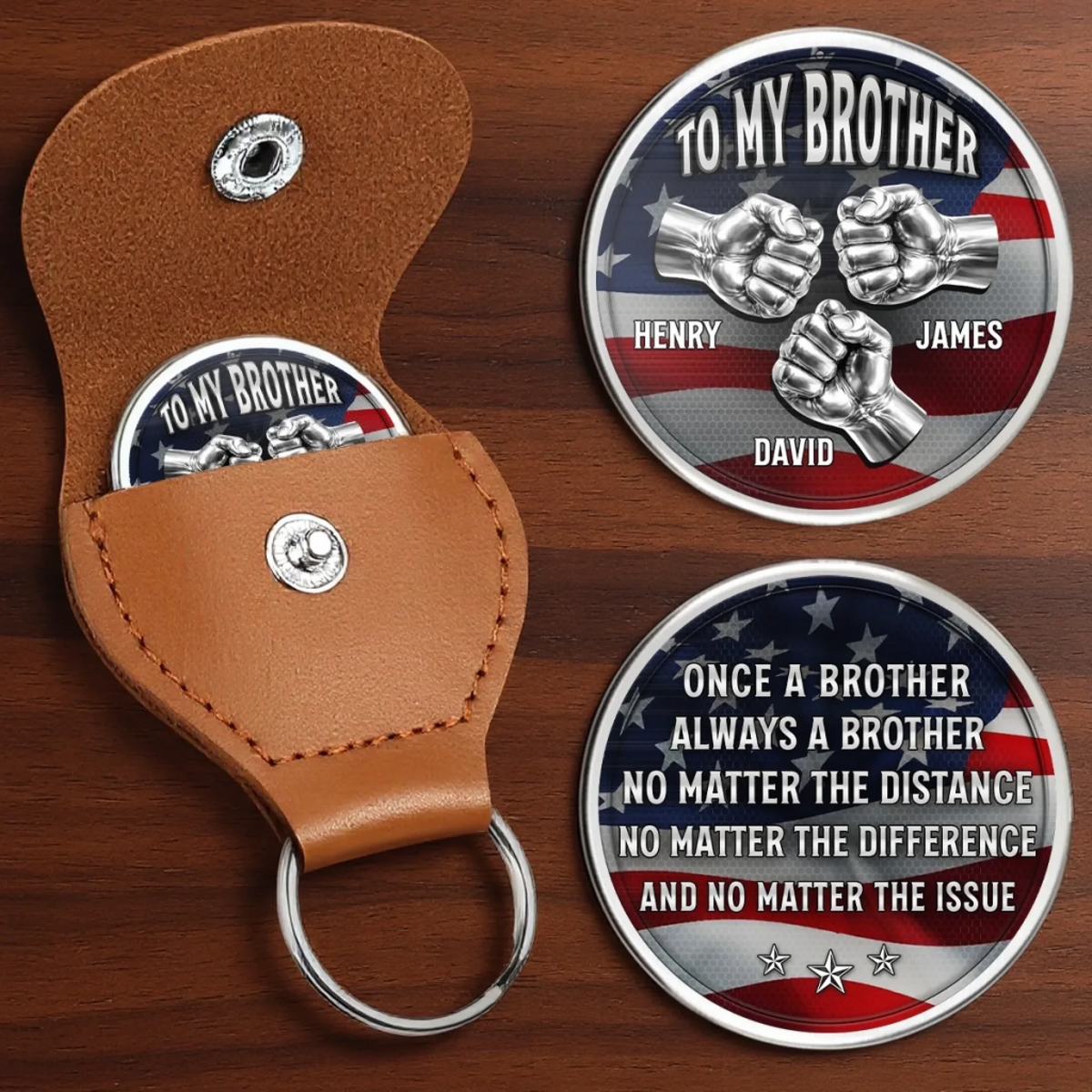 Brotherhood That Never Breaks - Personalized Leather Pocket Hug - America 250th Anniversary, 4th Of July Gifts For Brother