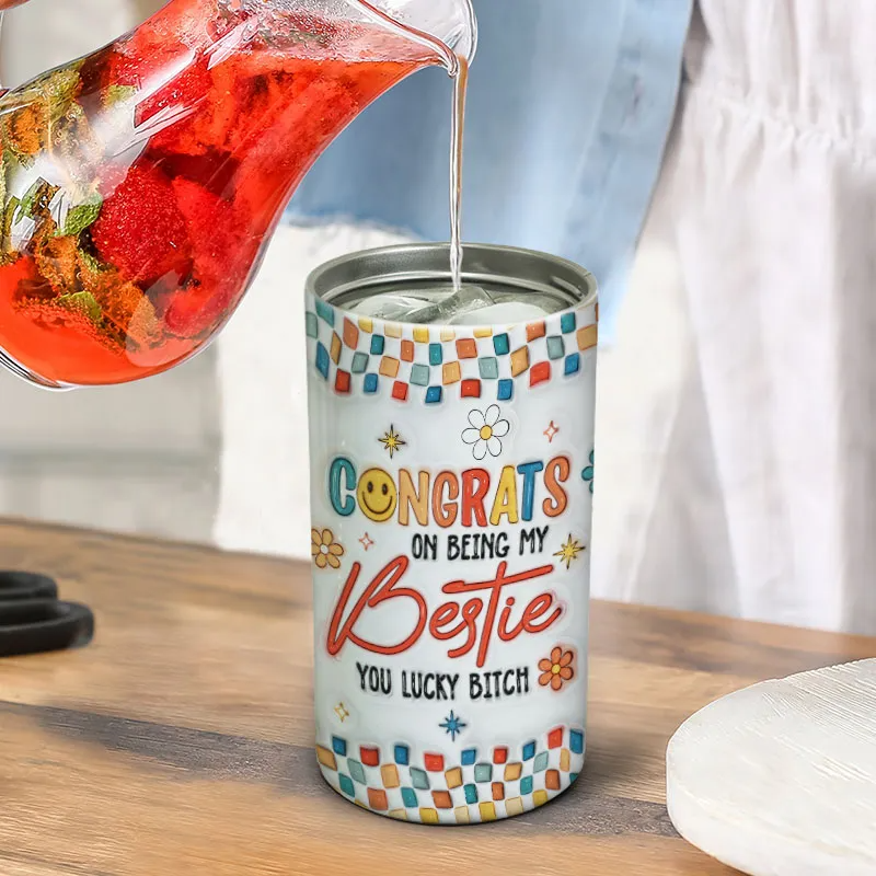 Summer Y2K Besties 3D Inflated Effect Print - Personalized Can Cooler - Gift For Besties, Friends