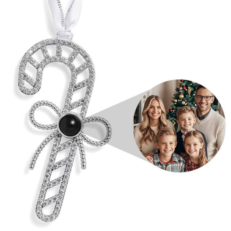 Custom Photo Candy Cane Projection Ornament, main view