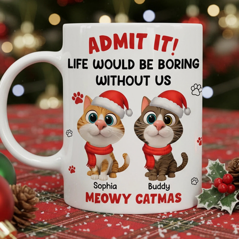 Personalized Cartoon Cat Christmas mug, main view