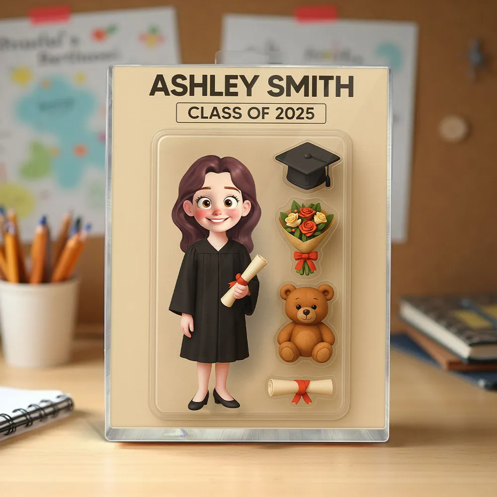 3D Effect Cartoon Funny Style Graduate - Personalized Rectangle Acrylic Plaque - Graduation Motivation Gift For Her/Him, Daughter/Son, Grad Ceremony, Commencement