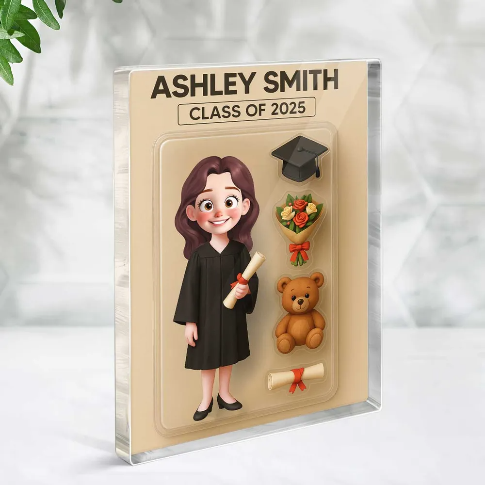 3D Effect Cartoon Funny Style Graduate - Personalized Rectangle Acrylic Plaque - Graduation Motivation Gift For Her/Him, Daughter/Son, Grad Ceremony, Commencement