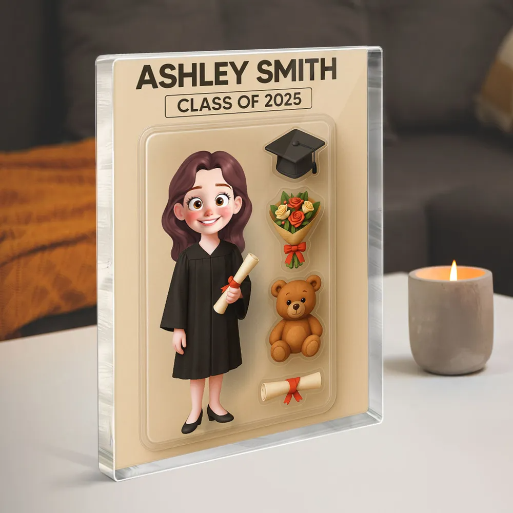 3D Effect Cartoon Funny Style Graduate - Personalized Rectangle Acrylic Plaque - Graduation Motivation Gift For Her/Him, Daughter/Son, Grad Ceremony, Commencement