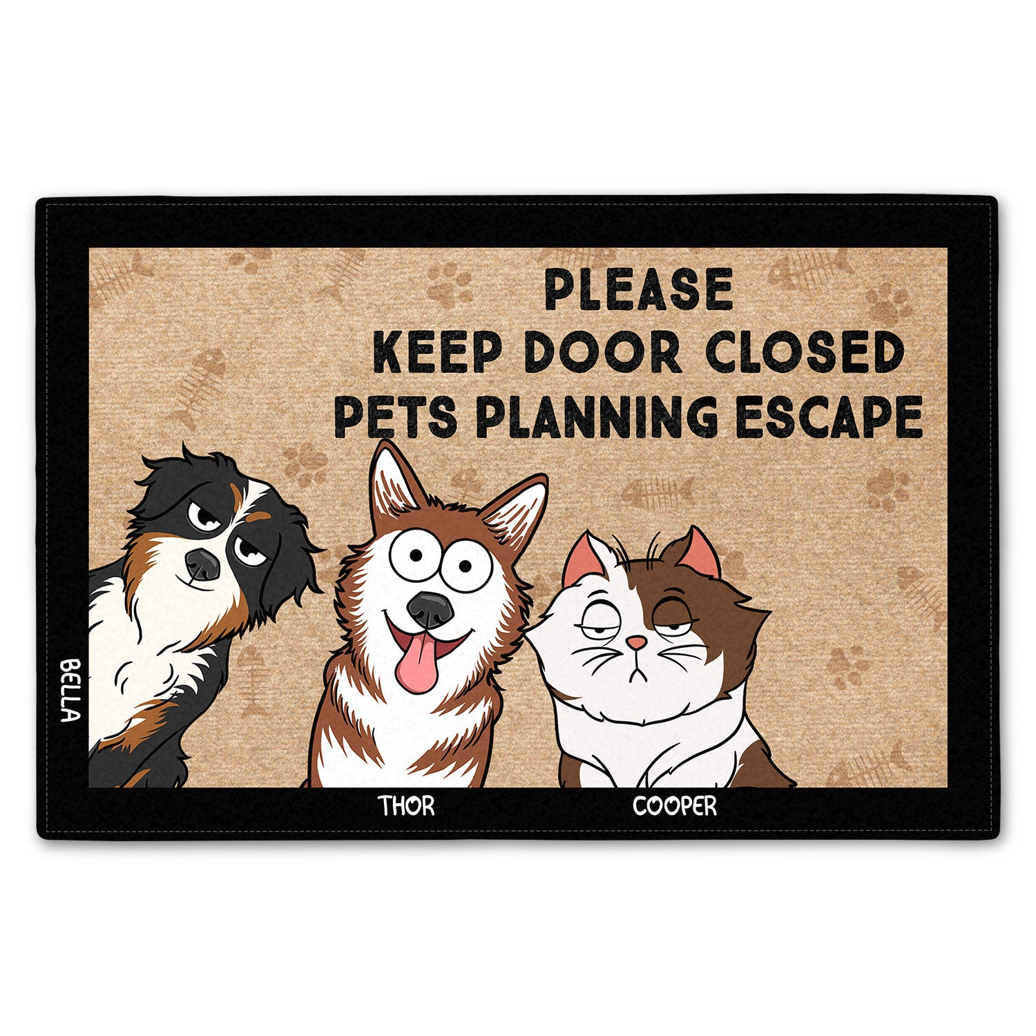 Cartoon Pets Planning Escape - Personalized Doormat - Personalized Gift for Dog/Cat Lovers, Dog/Cat Mom, Dog/Cat Dad, Pet Lovers