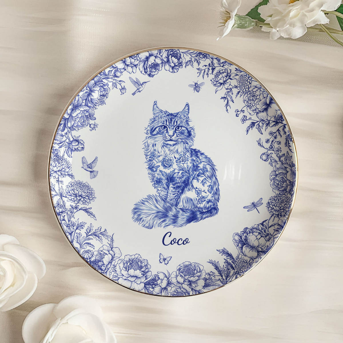 Cat Custom Breeds Chinoiserie - Personalized Jewelry Dish - Gift for Cat Lovers, Cat Mom, Cat Dad