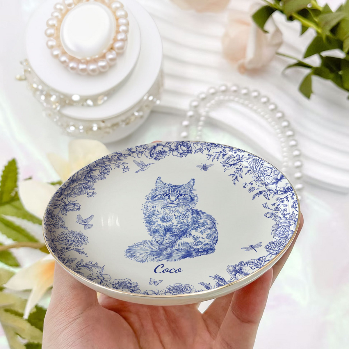 Cat Custom Breeds Chinoiserie - Personalized Jewelry Dish - Gift for Cat Lovers, Cat Mom, Cat Dad