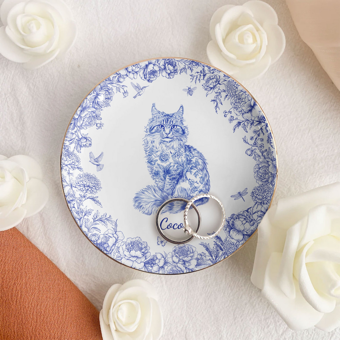 Cat Custom Breeds Chinoiserie - Personalized Jewelry Dish - Gift for Cat Lovers, Cat Mom, Cat Dad