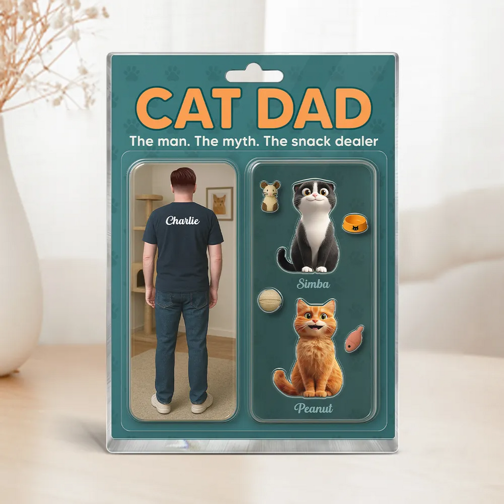 Cat Dad Realistic Figures Style - Personalized Rectangle Acrylic Plaque - Father's Day Gift For Cat Dad, Cat Lovers