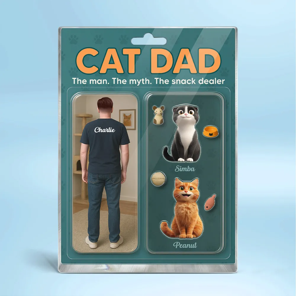Cat Dad Realistic Figures Style - Personalized Rectangle Acrylic Plaque - Father's Day Gift For Cat Dad, Cat Lovers