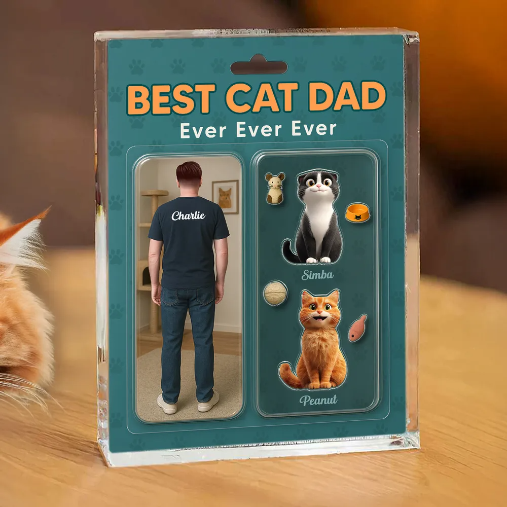 Cat Dad Realistic Figures Style - Personalized Rectangle Acrylic Plaque - Father's Day Gift For Cat Dad, Cat Lovers