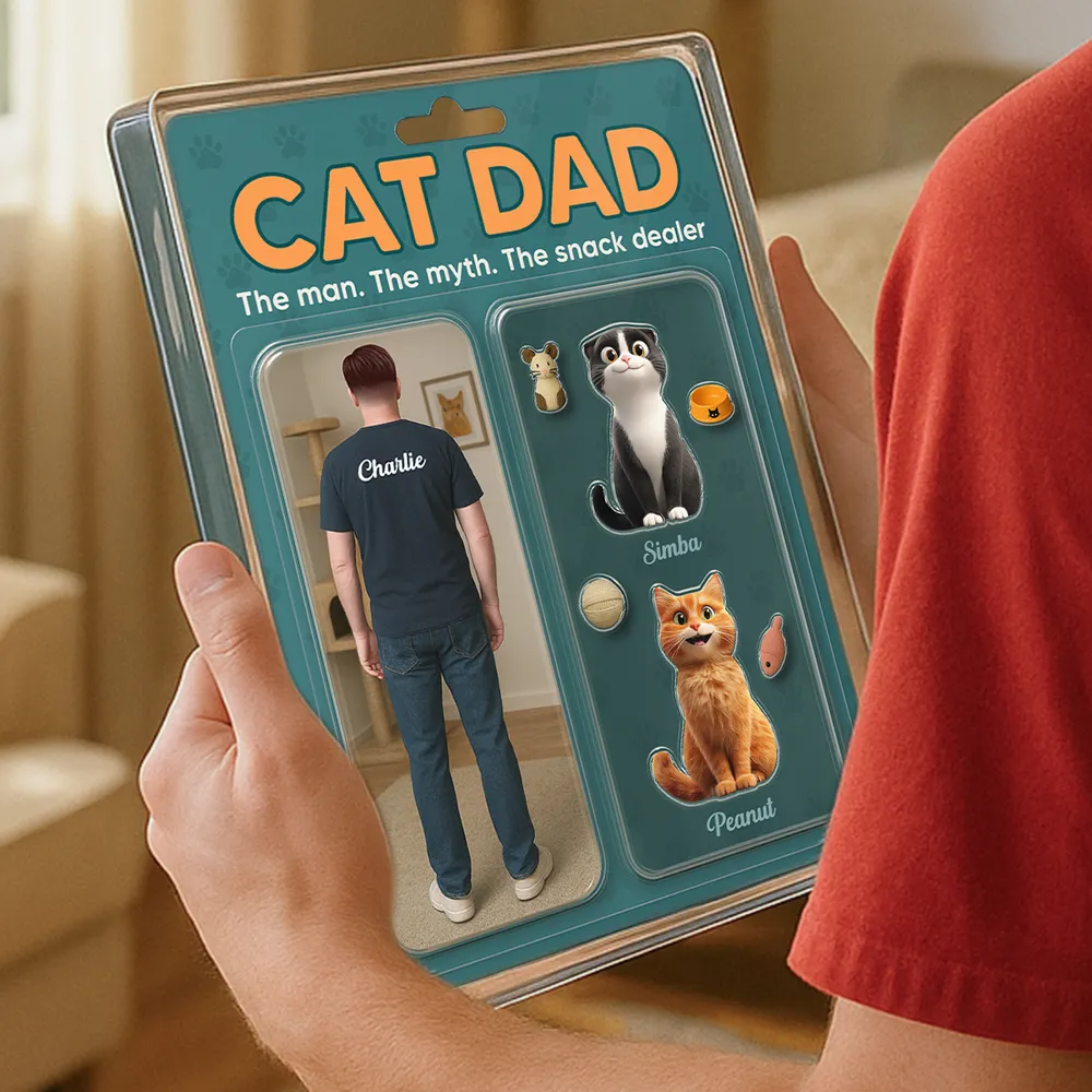 Cat Dad Realistic Figures Style - Personalized Rectangle Acrylic Plaque - Father's Day Gift For Cat Dad, Cat Lovers